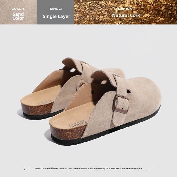 Genuine Leather Women's Slippers Soft Soled Thick Heel Plus Size Slip On Autumn/Winter Fashion Footwear Brown Apricot Gray Beige_vogvips.com