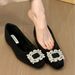Ernie Temperament Woolen Square Head Rhinestone Square Buckle Inner Height-increasing Single Shoes Women's Autumn Velvet Single Shoes_vogvips.com