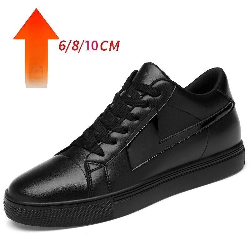 Board Shoes Invisible Inner Height Increase Student Men's Shoes Round Head Mirror Leather Board Shoes Men_vogvips.com
