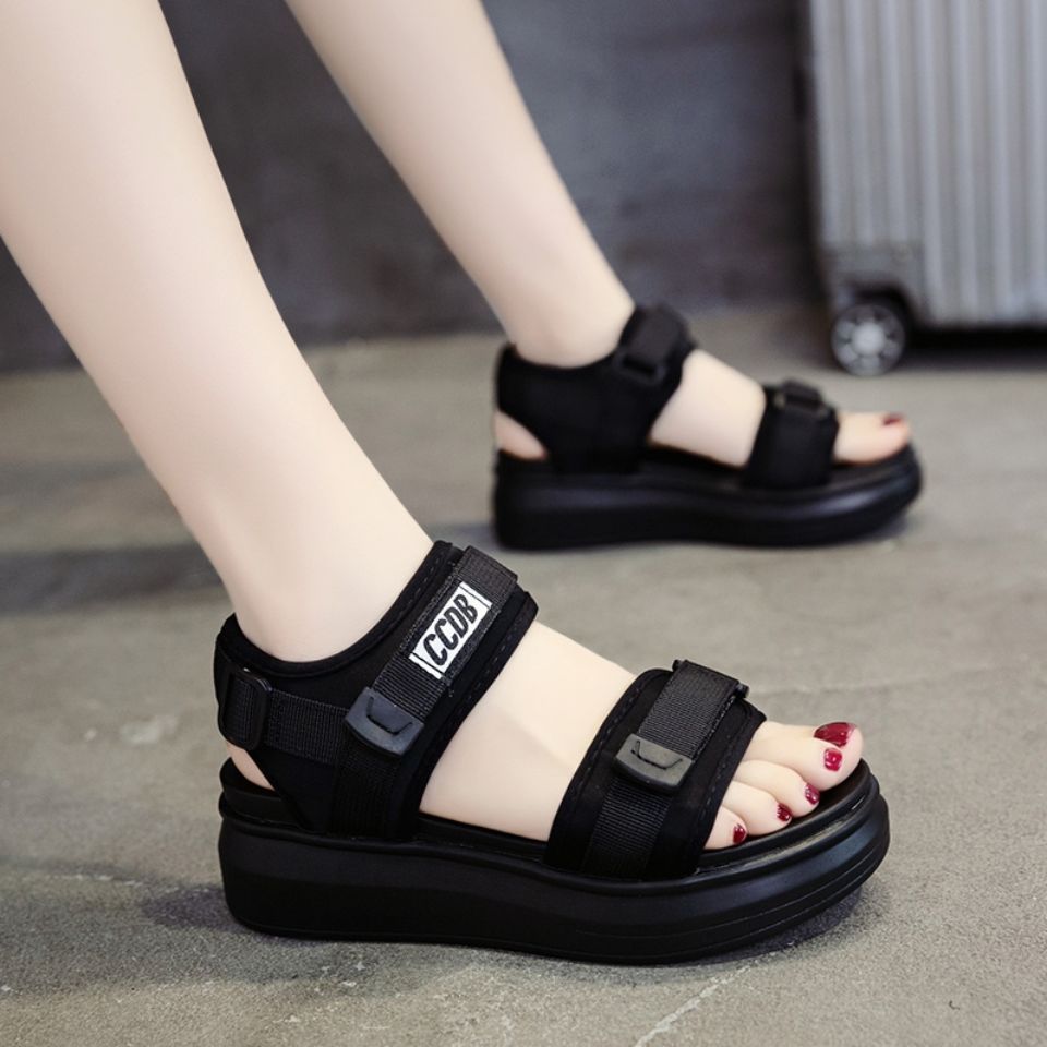 Sports Sandals Women 2024 Summer New Red Pine Cake Thick Platform Flat Pregnant Women Soft Soled Beach Shoes_vogvips.com