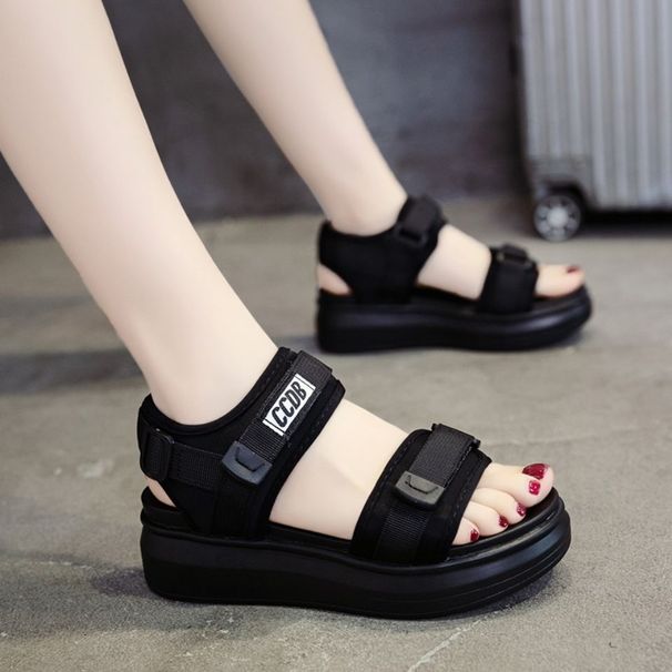 Sports Sandals Women 2024 Summer New Red Pine Cake Thick Platform Flat Pregnant Women Soft Soled Beach Shoes_vogvips.com