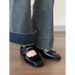Lancui~ Black Mary Jane For Women Spring Shallow Mouth Leather Double Buckle Strap Thick Heel Single Shoes_vogvips.com