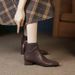 French Style Small Thick Heel Square Toe Soft Leather Ankle Boots For Women 2024 Autumn New Knitted Deep Mouth Women's_vogvips.com