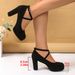 Women's Summer Chunky Heel Suede Cross Strap Dress Shoes European American Style Low Cut plus Size_vogvips.com
