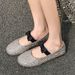 Cameido Women's Ballet Mary Jane Shoes With Rhinestone Bow Soft Sole Flat Shoes For Spring_vogvips.com