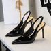 Women's Elegant Pointed-Toe Stiletto Heels With Open Back & Ankle Strap - Chic High Heel Pumps In Leather For Parties & Evening Wear Back Strap Sexy_vogvips.com