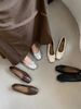 silver Flats Spring New French Style Gentle Evening Breeze Bowknot Square Toe Shallow Flat Loafers Granny Shoes_vogvips.com