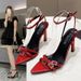 Spring Summer New One-piece Sandals With Pointed Toes And Thin For Women, Banquet Red Minimalist High Heels_vogvips.com