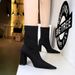 6838-3 European And American Style Simple Chunky Heel High-heeled Pointed Toe Elastic Lycra Satin Slimming Sexy Short_vogvips.com