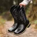 Men Vintage Embroidery Western Cowboy Square Toe On Mid Calf Riding Retro Distressed PU Leather Non Slip Outdoor Work_vogvips.com