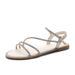 Rhinestone Flat Sandals For Women 2022 Summer Fairy Style One-Strap 42 Large Size Roman Shoes Beach Outdoor Versatile_vogvips.com