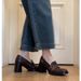 British Style Chunky Heel Loafers For Women - 8CM High Heel Round Toe Slip-On Shoes With Stitching Detail (Black, Brown, Black Fleece Lined)_vogvips.com