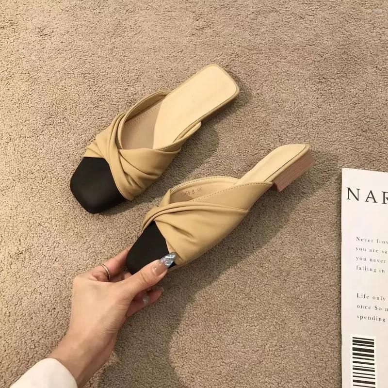 Slippes Women Mules Designe Squae Toe Summe Ladies Fashion Flat Slides Female Outside Beach Casual Pantuflas De_vogvips.com