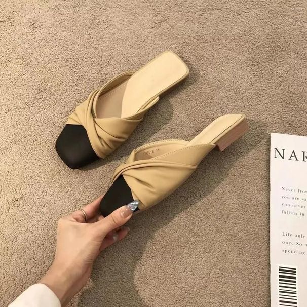 Slippes Women Mules Designe Squae Toe Summe Ladies Fashion Flat Slides Female Outside Beach Casual Pantuflas De_vogvips.com