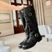 Autumn And Winter New Leg Essence Out On The Street~ Fashionable Round Toe Fashionable Belt Buckle Thick Heel Boots Female High Knight Boots_vogvips.com