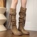 Qiors Tassel Knight Thick Heel Over-the-Knee Long Mid-Calf Boots For Women Height Increasing Slimming_vogvips.com