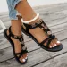 Flower Beaded Bohemian For Women Summer 2025 Roman Style Comfortable Flat Sandals Woman Lightweight Non Slip Beach Shoes_vogvips.com