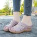 Women's Shoes Summer Women's Wedge Heel Stitching Sandals Fish Mouth Thick Bottom Hollow Large Size Shoes Embroidered One Word Sandals_vogvips.com