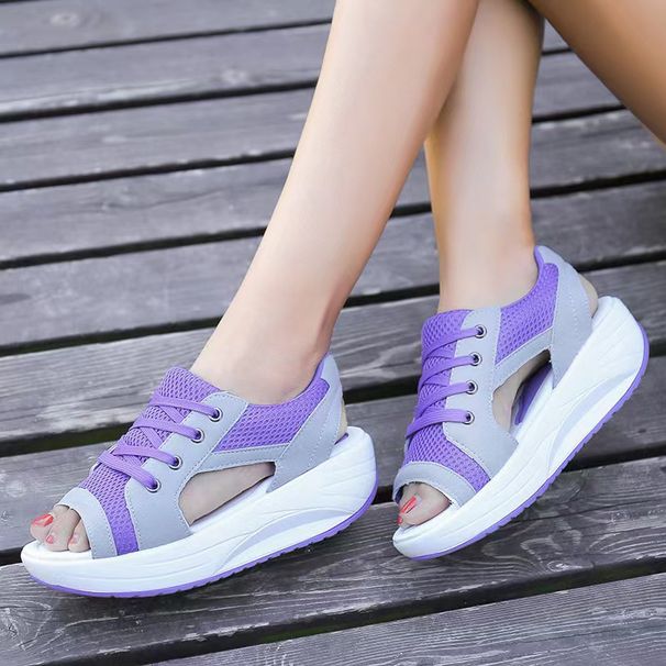 Plus Size Summer Platform Sandals With Thick Soles And Lace Up Design, Size 43, Purple_vogvips.com
