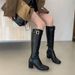 Miting Vintage Buckle Side Zipper Chunky Heel Long Boots, New Autumn/Winter Slim High-Heeled Over-The-Knee Boots_vogvips.com