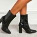 Women's Pointed Toe High Heel Ankle Boots With Side Zipper & Stone Texture - Chunky Heel, PU Leather, Black & Nude (Sizes 35-42)_vogvips.com