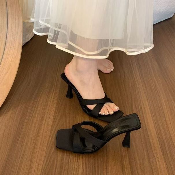 Fashionable Square-Toed Cross-Strap Open-Toed Thin-Heeled High-Heel Sandals Women, 2025 Summer New Style, Suitable For_vogvips.com