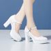 wangjia Wangjia Zhuonila High Soft Cowhide Waterproof Platform Genuine Leather Chunky Heel Work Round Toe Performance_vogvips.com
