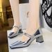 5288-K88 Style Banquet Women's Thick Middle Heel Shallow Mouth Square Head Light Luxury Water Diamond Buckle One Word_vogvips.com