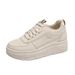 W3612 New Leather Women's Autumn White Thick Sole With Increased Height, Fashionable Casual , Versatile Board_vogvips.com