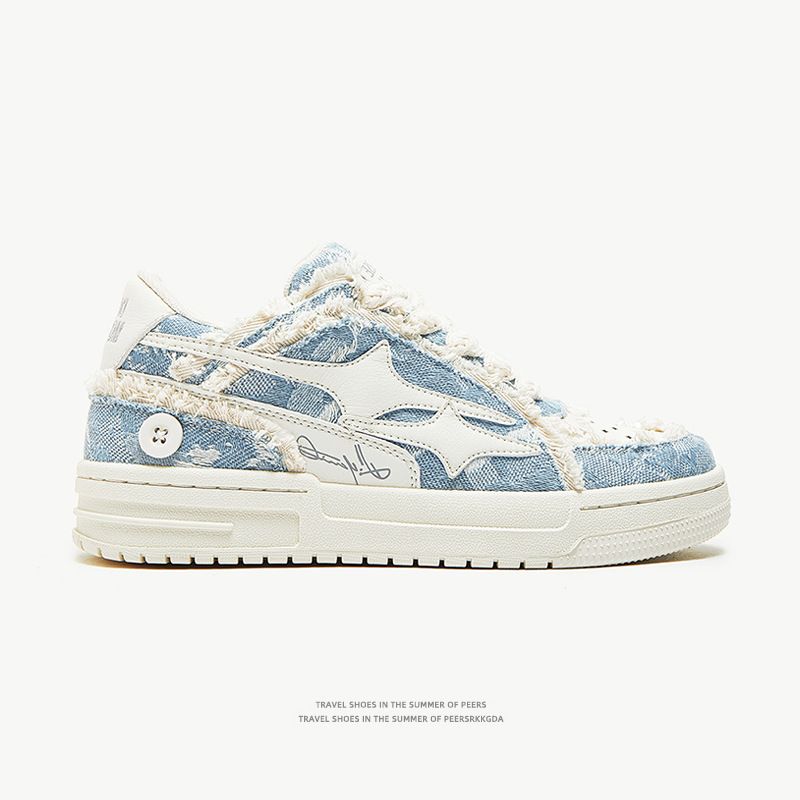 Guangzhou Destroyed Aesthetic Design Breathable Men's Trendy Washed Denim Sneakers Unisex Couple Shoes_vogvips.com