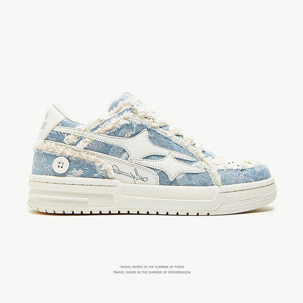 Guangzhou Destroyed Aesthetic Design Breathable Men's Trendy Washed Denim Sneakers Unisex Couple Shoes_vogvips.com