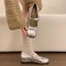 Soft Leather Version ~ 5cm Internal Height Increase, Shallow Mouth, New Spring Mary Jane Women's Cute Bow Ballet Silver_vogvips.com