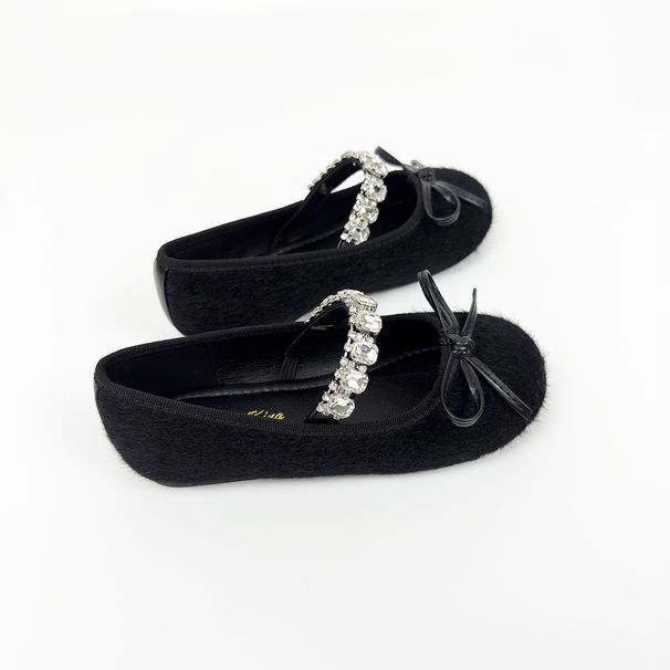 Girls' Flats Children's Single Shoes One Step Soft Sole Rhinestone Shoes Bow Horse Hair Shallow Mouth Comfortable Single Shoes Performance Shoes_vogvips.com
