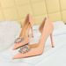626-K2 Party Heels, Thin Ultra High Heel, Shallow Pointed Toe, Side Cutout, Metal Rhinestone Buckle, European And_vogvips.com