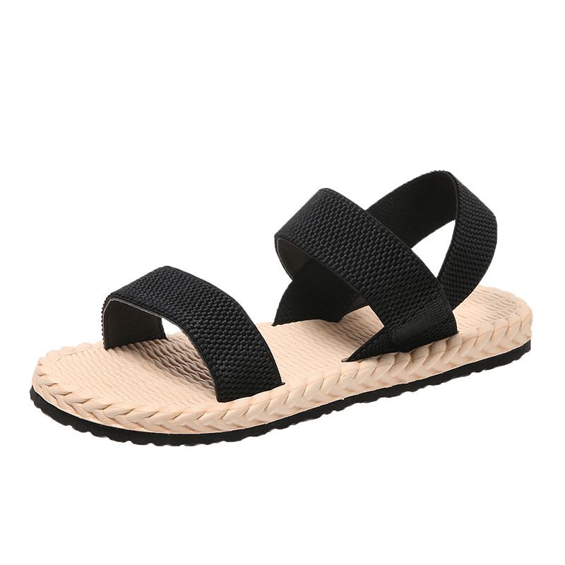 Elastic Band Cross Flat Women's Shoes 2023 New For Women Summer Outdoor Imitation Straw Linen Roman Sandals_vogvips.com