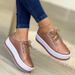 Women's Plus Size Casual Slip-On Shoes With Thick Platform Sole - Round Toe Breathable PU Loafers For Everyday Wear (White/Black/Gold/Rose Gold)_vogvips.com