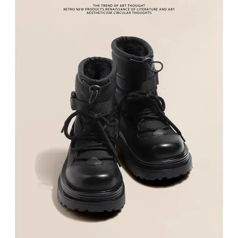 Snow Winter Ankle-length Thick Sole Warm Cotton Shoes Short Plush Womens Casual Boots Style Flat With 240620_vogvips.com