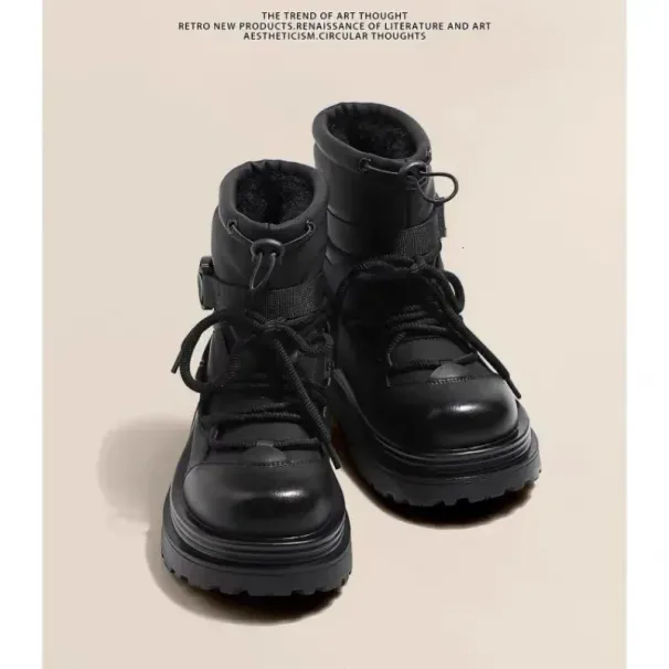 Snow Winter Ankle-length Thick Sole Warm Cotton Shoes Short Plush Womens Casual Boots Style Flat With 240620_vogvips.com