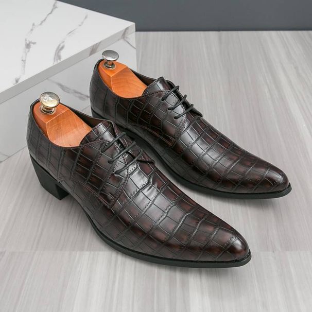 European And American Fashion New Pointed Toe Men's High Heels, Crocodile Embossed Business Formal Wear Men's Shoes Banquet Dress Wedding Leathershoes_vogvips.com
