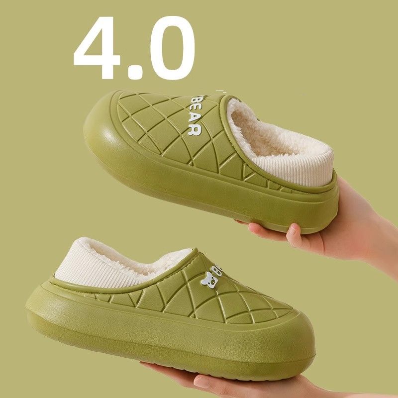 Waterproof Cotton Slippers For Women For Winter Outdoor Wear Indoor Home Thick Soled Plush Warm Heeled Cotton Shoes For Men_vogvips.com