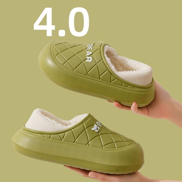 Waterproof Cotton Slippers For Women For Winter Outdoor Wear Indoor Home Thick Soled Plush Warm Heeled Cotton Shoes For Men_vogvips.com