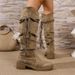 2025 New Retro Wasteland Style Fringed Rider Boots, Thick Heel But Not To The Knee, Long Boots, Slim-fitting, Piled Mid-calf Boots For Women_vogvips.com