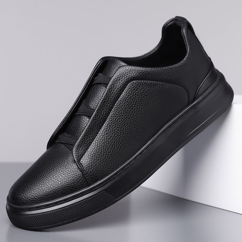 New British Style Men's Leather Loafers, Slip-on, Soft-soled, Soft-upper, Short Casual Style_vogvips.com