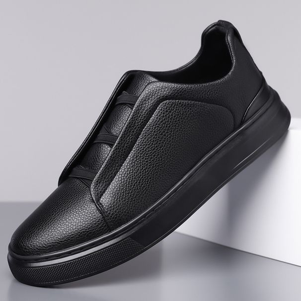 New British Style Men's Leather Loafers, Slip-on, Soft-soled, Soft-upper, Short Casual Style_vogvips.com