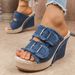 Women's Denim Wedge Sandals Open Toe Platform Buckle Sandals Plus Size_vogvips.com