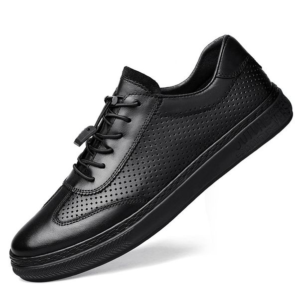 Men's Sports Shoes First Layer Cowhide Soft Leather Outdoor Low-top Black Board Shoes Breathable Men's Shoes_vogvips.com