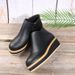 Autumn And Winter New Short Large Women's Shoes Round Toe Thick Sole Slope Heel Side Zipper Casual Boots_vogvips.com