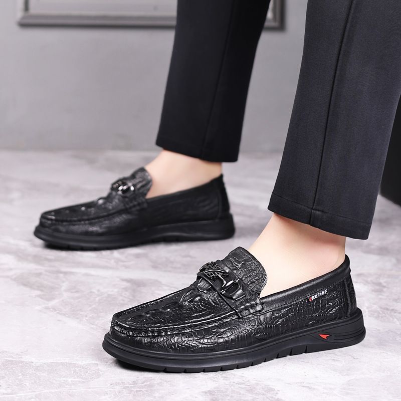 ct Suitable For All Seasons Doudou 2025 Spring New Cowhide High-end Loafers Business Men's Casual Leather Crocodile Pattern Single Shoes_vogvips.com
