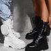 Women's Fashion Retro British Style Mid-Calf Boots With Buckle & Ribbon Details, Round Toe Chunky Heel Waterproof Slip-Resistant Martin Boots_vogvips.com
