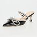 Women's Black Bow-Embellished Rhinestone High Heel Mules - Pointed Toe Slip-On Sandals For Women_vogvips.com